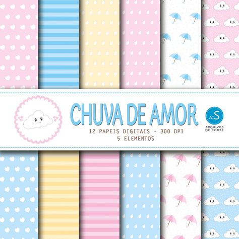 Papel digital Chuva de Amor - Kit gratuito com 12 papéis digitais e 5 elementos - Ideal para lembrancinha personalizada, scrapbook, encadernação, papelaria etc. #papeldigital #papeldigitalchuvadeamor #chuvadeamor #papeldigitalgratis #papeldigitalgratuito #freedigitalpaper #digitalpaper Trending Patterns, Free Digital Scrapbooking, Digital Scrapbook Paper, Kit Digital, Baby Shark, Scrapbook Albums, Printable Paper, Digital Scrapbook, Scrapbook Paper