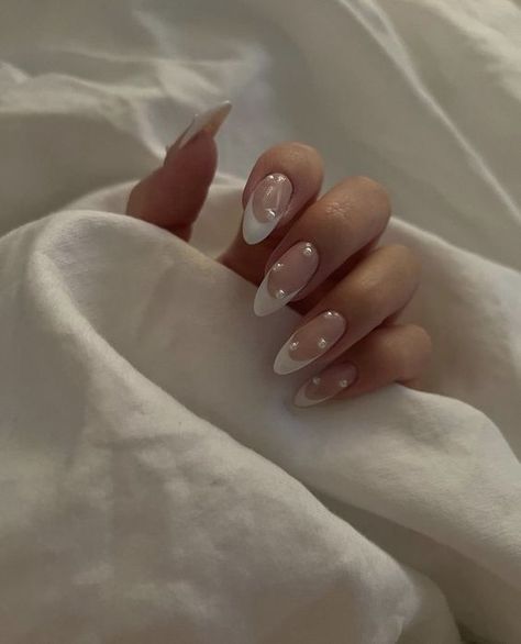 French Manicure Wedding Nails Brides, Funky Wedding Nails For Bride, Coquette Nail Ideas, Ice Nails, Nails Coquette, Coquette Nails, Racun Shopee, Classy Acrylic Nails, Soft Nails