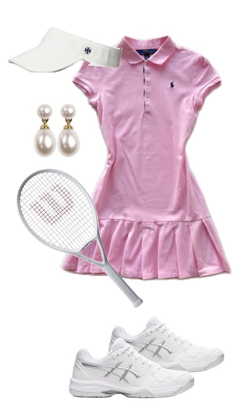 outfit inspo | tennis outfit | tennis dress | polo ralph lauren | pink tennis dress | tennis shoes | chic fashion | inspo | fashion | girly outfits Polo Tennis Outfit, Elegant Tennis Outfit, Ralph Lauren Tennis Aesthetic, Country Club Inspired Outfit, Tennis Outfit Ralph Lauren, Pink Polo Dress, Ralph Lauren Tennis Outfit, Ralph Lauren Tennis Dress, Tennis Outfit Women Aesthetic