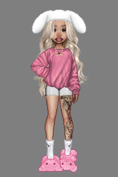 Bunny Hat Outfit Aesthetic, Bunny Hat Aesthetic, Bunny Hat Outfit, Drawings Of Ppl, Baddie Drawings, Bratz Aesthetic Outfit, Outfit Aesthetic Ideas, Y2k Drawings, Cute Highschool Outfits