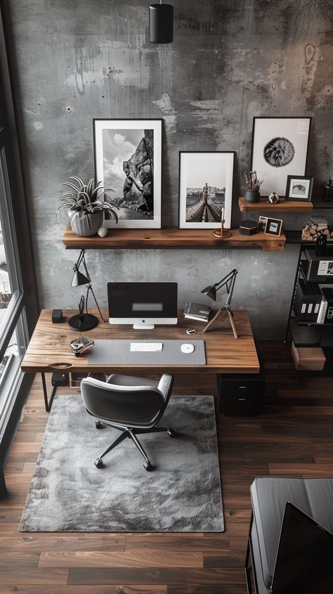 Stylish Home Office Office Inspo Men, Male Home Office Decor, Home Office Ideas Masculine, Office Ideas Men, Male Home Office, Man Home Office, Modern Masculine Office, Male Home Office Ideas, Office Ideas For Men