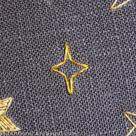 Things To Stitch On Clothes, Embroidery Stars Simple, Embroidery Designs Stars, How To Stitch A Star, Cute Stitches On Clothes, Star Embroidery Tutorial, Solar System Embroidery, How To Sew A Star, Easy Stitching Ideas