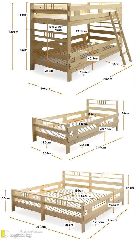 Beds With Stairs, Bunk Bed Plans, Diy Loft Bed, Diy Bunk Bed, Bunk Beds With Stairs, Bed Frame Design, Wooden Bed Design, Bunk Bed Designs, Furniture Dimensions