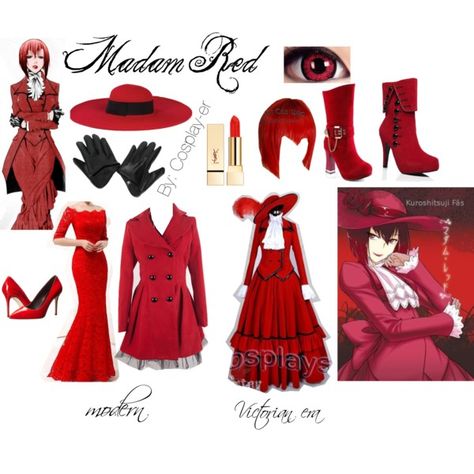 Madam Red Cosplay by cosplay-er on Polyvore Madame Red, Red Cosplay, Black Butler Cosplay, Sailor Moon Fashion, Moon Fashion, Black Butler Characters, Female Outfits, Black Butler Ciel, San Diego Hat