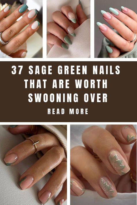 37 Sage Green Nails That Are Worth Swooning Over Sage Green And Ivory Nails, Sage And Black Nails, Nail Designs Sage Green And White, Sage Green And Silver Nails, Clear Sage Green Nails, Sage Green Gel Manicure, Green And Silver Nails, Sage And Olive Green, Sage Green Nail