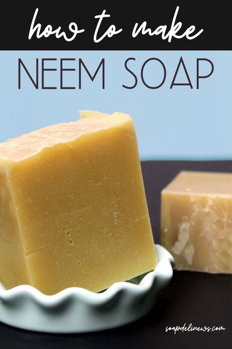 Cold process neem oil soap recipe for dry skin and eczema relief. The best homemade soap recipe for natural skin care to soothe common problem skin ailments. A natural remedy for acne, candida, fungal skin infections, dry skin, eczema and more. This natural DIY neem oil soap helps improve skin appearance and promote skin health. A natural clean beauty recipe for natural plant based skin. Up your green skin care routine with this zero waste soap recipe for eczema and dry skin relief. #skincare Acne Soap Recipe, Diy Neem Oil, Benefits Of Neem Oil, Neem Oil Soap, Shampoo Bar Recipe, Natural Soaps Recipes, Neem Soap, Acne Soap, Salve Recipes