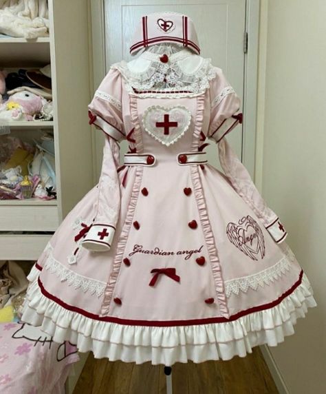 Kawaii Nurse Aesthetic, Firecore Outfits, Mahou Shoujo Outfit, Nursecore Outfit, Kawaii Nurse Outfit, Nurse Outfit Drawing, Yami Kawaii Outfit Ideas, Nurse Outfit Ideas, Kawaii Clothes Outfits