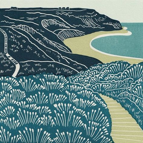 Make one of big sur?? Linocut Printmaking, Lino Art, Relief Printing, Linocut Art, Woodcuts Prints, Art Et Illustration, Print Inspiration, Illustration Inspiration, Lino Print