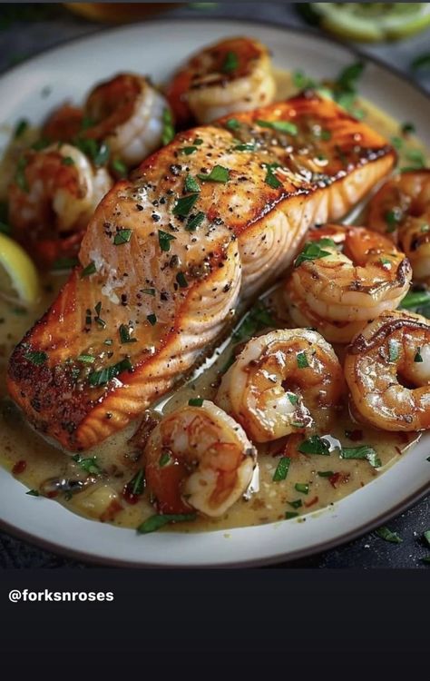 Cajun Salmon And Shrimp, Cajun Salmon, Salmon And Shrimp, Sunday Recipes, Bobby Flay, Large Shrimp, Healthy Food Dishes, Recipe Ingredients, Salmon Fillets