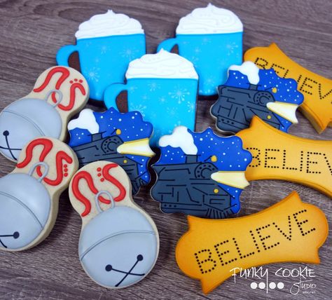 Polar Express cookies by Jill FCS Polar Express Cookies, Christmas Class Treats, Polar Express Christmas Party, Polar Express Christmas, Polar Express Party, Christmas Party Planning, The Polar Express, Winter Cookie, Christmas Party Themes