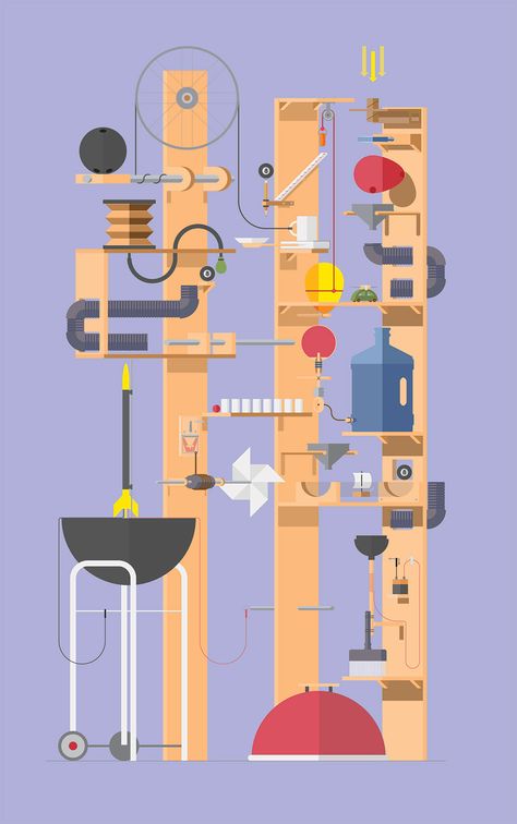 Goldberg Machine Ideas, Rube Goldberg Machine Ideas, Simple Machines Activities, Firefly Painting, Kingsford Charcoal, Goldberg Machine, Machine Illustration, Bee Artwork, Rube Goldberg Machine