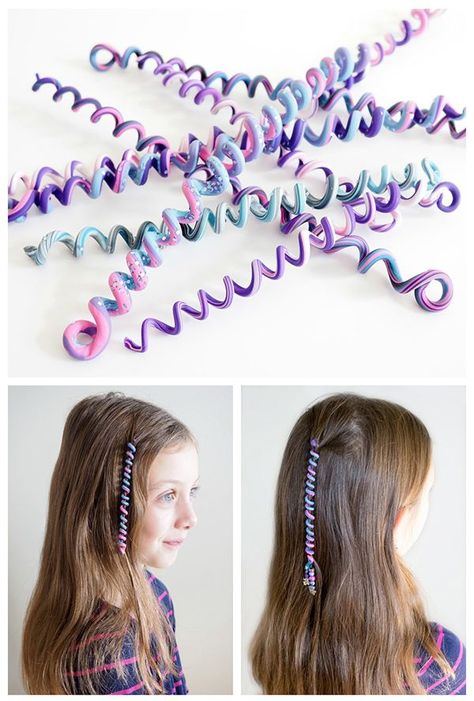 Learn how to make these quick and easy polymer clay spiral hair wraps. A great kids craft - girls will love making their own cute hair accessories. Polymer Clay Hair, Easy Polymer Clay, Clay Hair, Cute Hair Accessories, Hair Coils, Clay Craft, Hair Wraps, Cute Hair, Fimo Clay