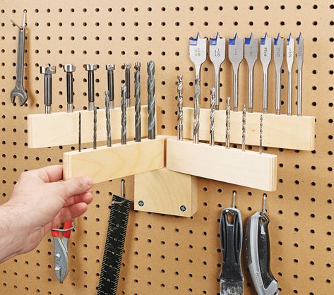 Tool Wall Storage, Diy Pegboard, Tool Wall, Garage Organization Tips, Garage Organisation, Garage Workshop Organization, Drill Bit Holder, Woodworking Shop Plans, Tool Room