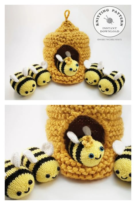 Hide-Away Beehive and Bees Knitting Pattern Beehive Knitting Free Pattern, Knitted Bees Pattern, Bumble Bee Knitting Pattern Free, Beehive Crochet Pattern Free, Beehive Crochet Pattern, Crochet Beehive Pattern, Crochet Beehive Pattern Free, Knitted Bee Pattern Free, Crochet Bee Hive Pattern Free