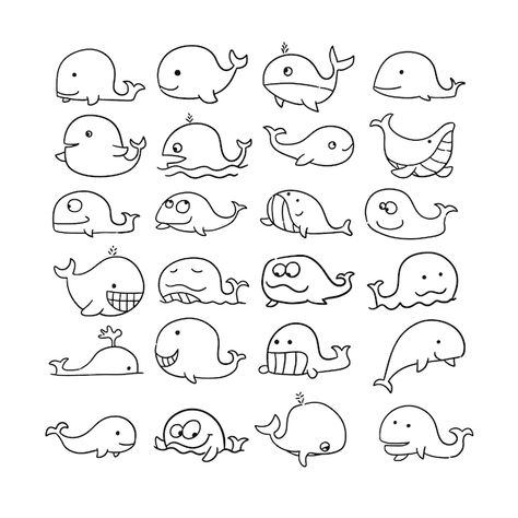 Vector whale animal | Premium Vector #Freepik #vector Easy Whale Drawing, Cute Whale Drawing, Whale Doodle, Artisan Pen, Whale Outline, Whale Vector, Doodle Animals, Tattoos Hand, Whale Drawing