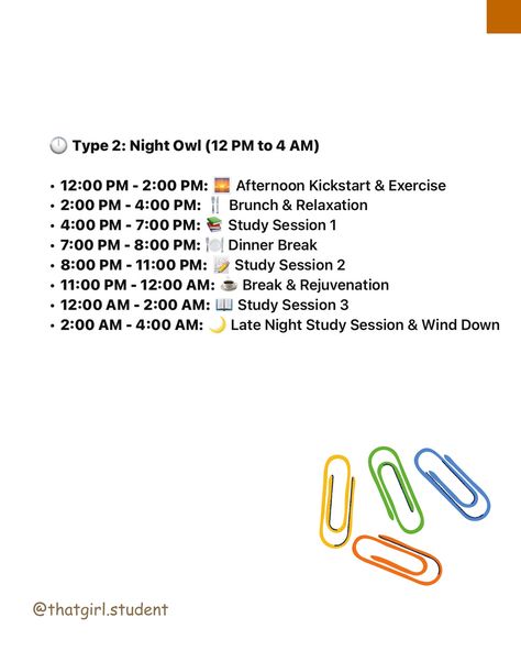 Different study schedules for different sleep patterns 💌 Which type of student are you??? Night owl or early bird? Personally I definitely am an early bird 🦢 haha🤭 I hope these schedules will be helpful to you 🫶 Do let me know in the comments which type of student are you 🌷 Follow @thatgirl.student for more tips 🥰🤝 [ #study #studyplanner #studyschedule #studyhacks #studygram #studywithme #student #studenttips #studymotivation #studenthacks #thatgirlstudent ] Study Schedule For Night Owls, Night Person, Tips Study, Study Plans, Exam Study Tips, Night Owls, Student Hacks, Study Schedule, Get Back To Work