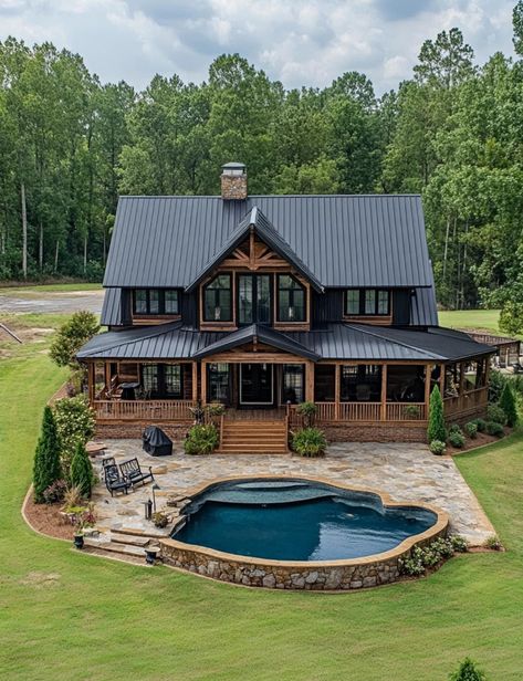 Modern Log House, Dream Barndominium, Ranch House Decor, Dream Farmhouse, Barn Style House Plans, Modern Barn House, Dream Life House, Craftsman Style House Plans, Farmhouse House