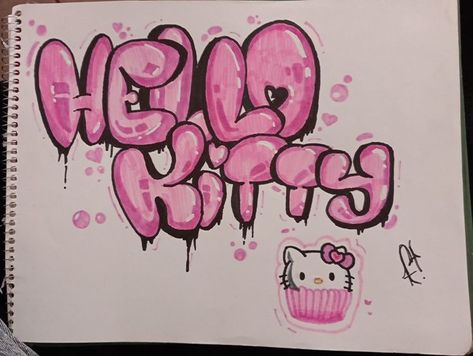 Graffiti Drawings, Alphabet Graffiti, Easy Graffiti, Easy Graffiti Drawings, Images Hello Kitty, Hello Kitty Crafts, Graffiti Writing, Graffiti Doodles, Kitty Drawing