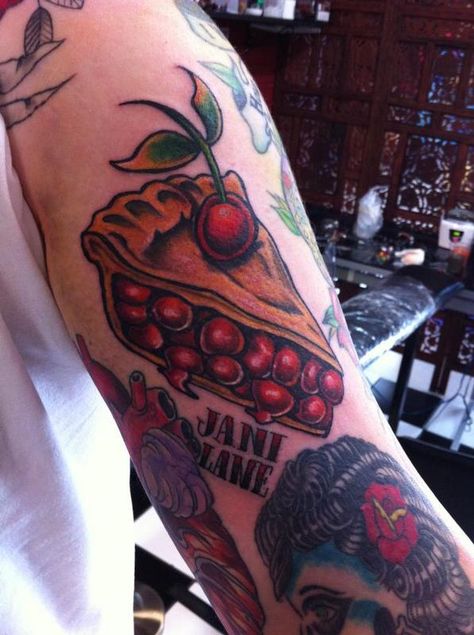 Pie Slice Tattoo, Cherry Pie Tattoo, Pie Tattoo, Tattoo Cherry, Food Tattoos, Pie Slice, Daisy Tattoo, Fashion Figures, Tat Ideas