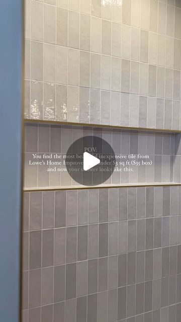 Vertical Stacked Tile, Gray Tile Bathroom, Stacked Tile, Shower Update, Bathroom Niche, Gray Tile, Affordable Tile, Grey Bathroom Tiles, Master Shower