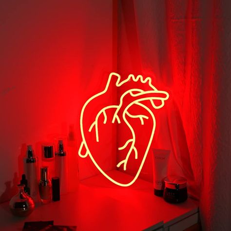 Wall Decor Neon Sign, Neon Signs For Bedroom, Neon Sign For Bedroom, Heart Neon Sign, Neon Heart Light, Signs For Bedroom, Neon Gas, Heart Neon, Neon Heart