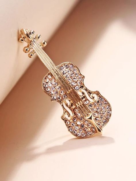 Rhinestone Violin Design Brooch | SHEIN USA Face Rhinestones, Violin Design, Animal Brooch, Gold Rhinestone, Rhinestone Jewelry, Rhinestone Brooches, Fashion Accessories Jewelry, Gold Design, Bling Bling