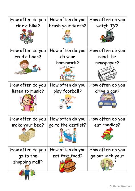 How often...? vocabulary flashcards…: English ESL worksheets pdf & doc Adverbs Worksheet, Preposition Worksheets, Esl Games, Esl Vocabulary, Vocabulary Practice, Question Cards, Speaking Skills, Learn English Vocabulary, Teaching Jobs