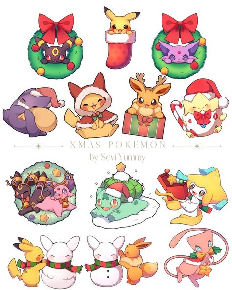 Christmas Pokemon, Lego Pokemon, Nerdy Christmas, Halloween Friday The 13th, Pokemon Christmas, Cute Fanart, Christmas Anime, Christmas Poses, Pokemon Sketch