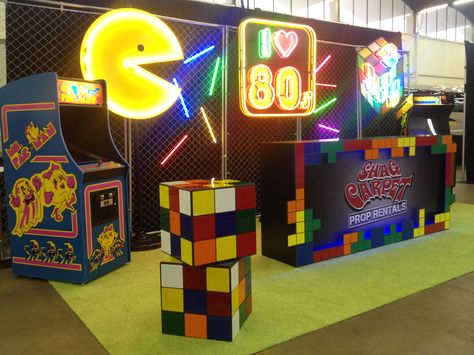 80s decor ideas; Pac Man neon; rubik's cube; vintage arcade; 80s decor ideas; 80s party 80s Decorations, Neon Party Decorations, Decades Party, 80s Party Decorations, 80s Birthday Parties, 80s Bedroom, 90s Theme Party, Vintage Arcade, 80s Decor