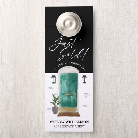 Just Sold Real Estate Agent Jade Watercolor Door Door Hanger