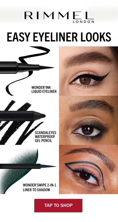 Easy Eyeliner Looks, Rimmel Eyeliner, Easy Eyeliner, Simple Eyeliner, Rimmel London, Eyeliner Looks, Rimmel, Liquid Eyeliner, Eyeliner