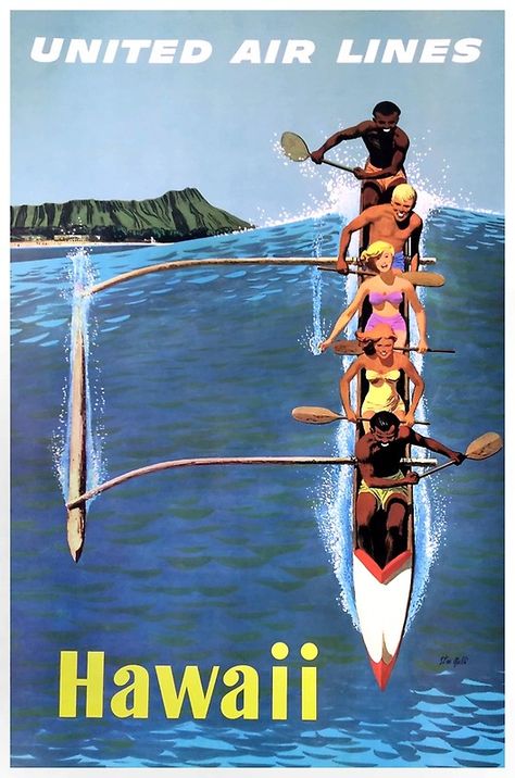 1953 United Airlines Hawaii Travel Poster,aloha,hawaii,hawaiian,affiche,carteles,travel poster,vintage travel,poster art,vintage airline,surf,tourism,retro,air travel,outrigger,Galli,diamondhead,honolulu,maui,1953,waikiki,hula Vintage Airline Posters, Fun Trips, United Air, Hawaii Vintage, Outrigger Canoe, Hawaii Art, Retro Graphic Design, Vintage Airline, Travel Agencies