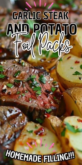 Get ready to transform your dinner routine with these incredible Garlic Steak and Potato Foil Packs. Perfect for busy weeknights or a casual weekend meal, this recipe brings together tender… Foil Pack Steak And Potatoes, Garlic Butter Steak Foil Packs, Aluminum Foil Steak And Potatoes, Garlic Steak And Potato Foil Packs, Steak Foil Packets For The Oven, Steak Foil Packets, Tin Foil Dinners, Foil Packet Potatoes, Winter Dinners