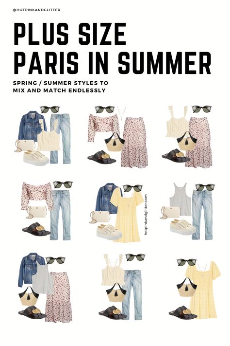 Summer plus size outfits inspired by Paris! Tap to shop my favorites Paris Summer Fashion Plus Size, Plus Size Paris Outfits Summer, Plus Size Summer Capsule 2023, Paris Outfits Mid Size, Paris Summer Outfits Plus Size, Paris Style Summer Outfits, Plus Size Outfits For Italy, Casual Europe Outfits Summer, Europe Outfits Plus Size