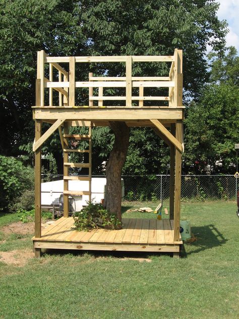 Tree Surround, Build A Tree House, Pallet Tree Houses, Tree House Ideas, Fort Ideas, Pallet Tree, Build A Dog House, Building A Treehouse, Tree House Plans