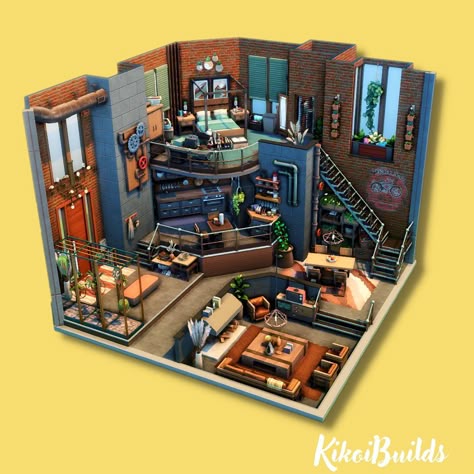 Kikoibuids on Instagram: “Obsessed with this shell by @thesimscreatives ! I turned it into an industrial loft apartment as my entry to her #tscapartment1 Reno…” Loft Ideas Sims 4, Sims Loft House Layouts, Sims Industrial Loft, Sims 4 Loft Apartment Layout, Sims Loft Apartment, Industrial Sims 4 House, Sims4 Loft House, Bloxburg Loft Apartment, Studio Apartment Sims 4