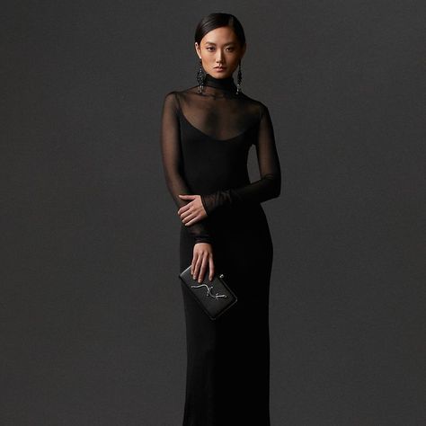 Black Gala Dress Long, Formalwear Aesthetic, Gala Dress Long, Sleeve Dress Formal, Black Gala Dress, Evening Dress Outfit, Gala Dress, Transparent Fabric, V Dress