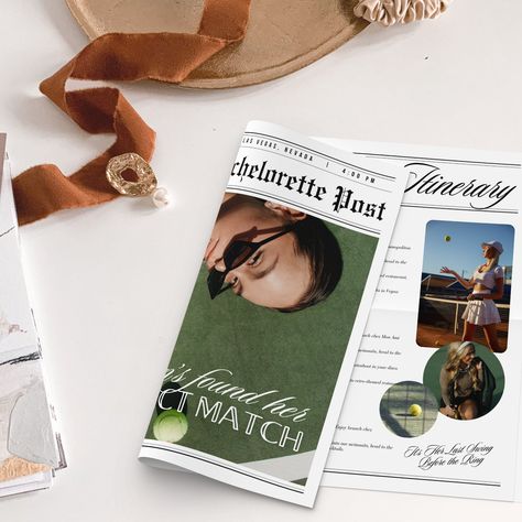 Love, Set, Match! 🎾💍 Plan the ultimate Tennis Country Club Themed Bachelorette with our Perfect Match Bachelorette Party Newspapers 📰 Create a truly unique Bachelorette Weekend Itinerary with this fully customizable Canva Template. Use it as an Invite or a gorgeous Photo Prop! It's more than just an invitation – it's a keepsake to remember the unforgettable moments. 📰💍 #BacheloretteParty #BacheloretteNewspaper #BacheloretteInvitation #LastSwingBeforeTheRing #ThePerfectMatch Country Club Bachelorette Party, Tennis Bachelorette Party, Country Club Theme Party, Perfect Match Bachelorette, Country Club Bachelorette, Tennis Country Club, Club Bachelorette, Bachelorette Weekend Itinerary, Themed Bachelorette