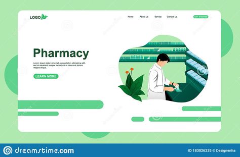 Theme Illustration, Green Theme, Landing Page Design, Page Design, Pharmacy, Website Template, Landing Page, Stock Vector, Vector Illustration