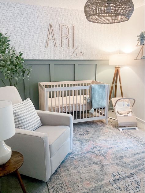 Sage Green Wainscotting, Clary Sage Sherwin Williams Nursery, Sage And Gray Nursery, Light Green Nursery Gender Neutral, Sage Green And Blue Nursery, Sage Green Baby Boy Nursery, Sea Green Nursery, Seafoam Nursery, Sage Nursery Gender Neutral