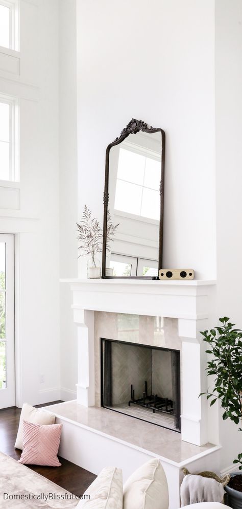 10 oversized mirrors you will love that will look gorgeous above your fireplace mantel. Tall Mirrors Over Fireplace, Tall Mirror Over Fireplace, Tall Mirror Above Fireplace, Large Mirror On Mantle, Mantle Decor Tall Ceiling, Mirrors On Fireplace Mantel, Mirrors Over Fireplace Mantle, Large Mirror Above Fireplace, Tall Mantel Decorating Ideas