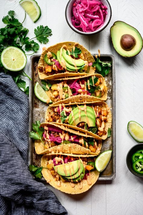 These plant-based Spicy Breakfast Potato Tacos with avocado, jalapeño and vegan chipotle mayo are one of our new favorite homemade brunch recipes. These vegan and gluten free tacos are flavorful, satisfying and easy to make. Potato Tacos Vegan, Spicy Breakfast, Breakfast Potato, Tacos Vegan, Homemade Brunch, Tacos With Avocado, Vegan Chipotle, Crowded Kitchen, Chipotle Mayo