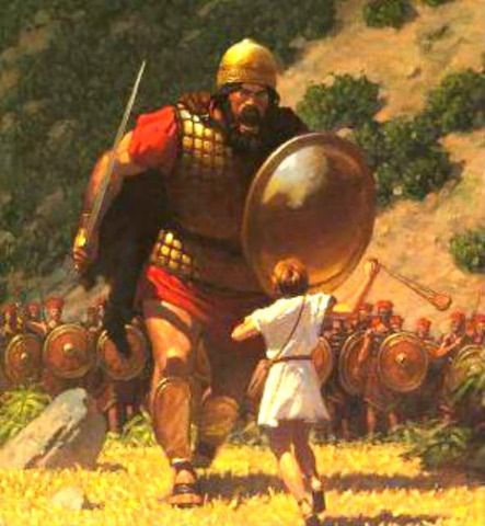 What moved young David to challenge Goliath, a fully armed giant who was about 9.5' tall? Respect for Jehovah & for his great name motivated David to take a stand against that towering giant. Relying on the true God, David brought down the Philistine champion with a single slingstone. Not only on that occasion but throughout his life, David trusted in Jehovah and held the divine name in the highest esteem. 1 Samuel 17:45 David And Goliath, Bible Illustrations, Family Worship, Bible Characters, Bible History, Bible Pictures, Prophetic Art, Biblical Art, Jehovah's Witnesses