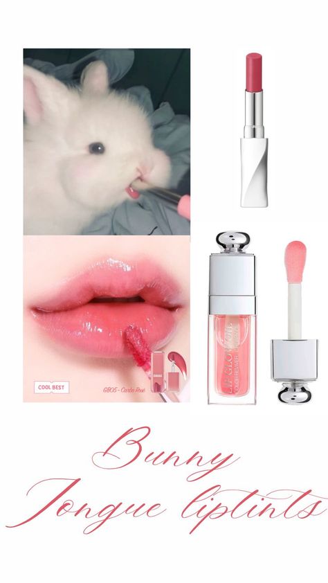 Lip Product Aesthetic, Bunny Lipstick, Pink Lipstick Aesthetic, Bunny Lips, Wonyoungism Skincare, Chinese Makeup Look, Kawaii Lipstick, Bunny Tongue, Aesthetic Lipstick