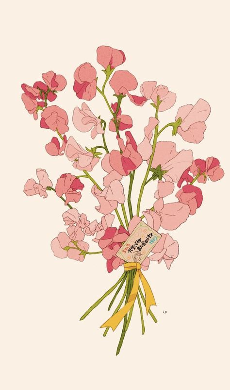 Studio Ghibli Tattoo, Studio Ghibli Poster, Ghibli Tattoo, Florist Logo, Sweet Pea Flowers, Print Collage, Flower Illustration, Sweet Pea, Pretty Art