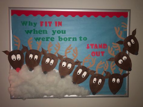 Rudolph Bulletin Board Ideas, Rudolph Classroom Door Decorating Ideas, Rudolph Bulletin Board, Reindeer Bulletin Board Ideas, Reindeer Bulletin Board, Reindeer Bulletin Boards, Homeroom Mom, Classroom Door Decorating, Christmas Boards