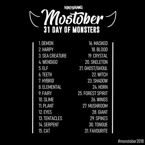 Monstober 2018 300 Drawing Prompts, Sketch Horror, Horror Gore, 30 Day Art Challenge, 30 Day Drawing Challenge, Character Prompts, Drawing Desk, Art Journal Prompts, Drawing Prompts