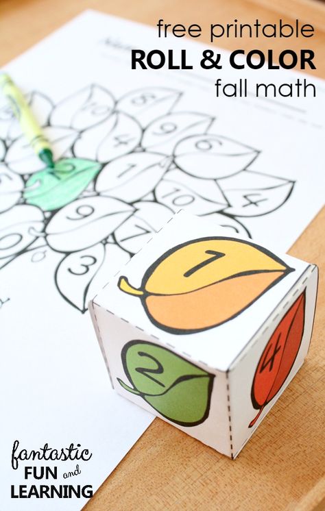 Free Printable Roll and Color Fall Math - Fantastic Fun & Learning Math Games For Kindergarten, Games For Kindergarten, Fall Math Activities, Thanksgiving Games For Kids, Kindergarten Math Games, Fall Lessons, Free Games For Kids, Math Activities For Kids, Fall Math