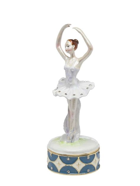 Beautiful and solid ballerina box made of pewter based on an old model. As can be seen in the photos, a high-quality and decorative work in an antique style. The figure can be opened with a magnetic closure and is enamelled inside and out. The richly decorated miniature is elaborately worked with rhinestones. A luxurious storage option for small treasures. The dimensions are as follows: width 5 cm, height 13 cm, depth 5 cm. The weight is 170g. The decoration is only for size comparison and is no Jewelry Box Ballerina, Ballerina Box, Ballerina Jewelry Box, Ballet Dancer, Detail Art, Box Jewelry, Objet D'art, Antique Style, Art Object