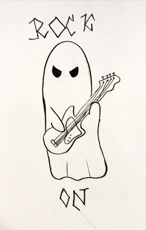 #art #artist #artwork #ghost #doodle #artistsoninstagram #artofinstagram #rockart #guitar #tattoo #tattooart Guitar Doodle, Ghost Doodle, Cute Small Drawings, Meaningful Tattoo Quotes, Ghost Tattoo, Guitar Tattoo, Meaningful Tattoo, Sketch Journal, Small Drawings